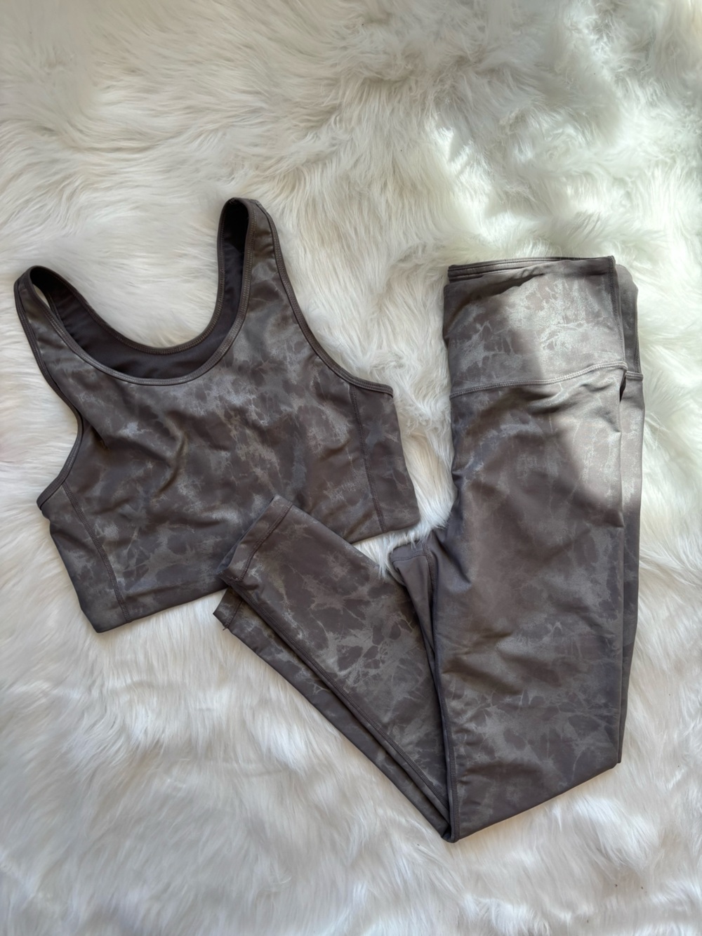 Women’s Taupe Tie-Dye Active Leggings & Crop Tank Set SAVVI LARGE